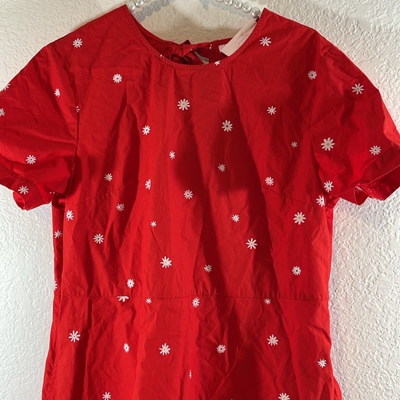 Ban.do Red Dress with Daisy White Floral Pattern Back Tie Front Pockets Sz Large - Picture 4 of 11